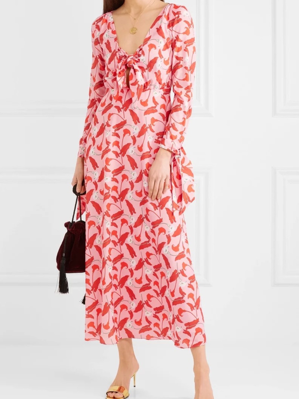 Borgo de Nor Sonia Calla Lily Tie Front Maxi Dress Pink Orange Size 6